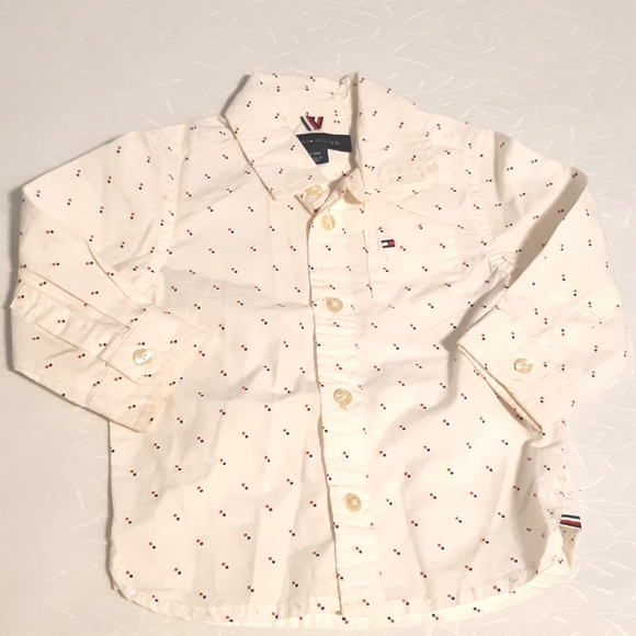 Boys Tommy Hilfiger Dress Shirt, L- Sleeve Colors White Red And Blue Size 6-9M - Picture 1 of 10